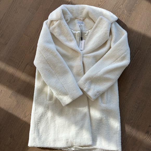 Milly Long White Fur Peacoat Coat - Picture 2 of 5